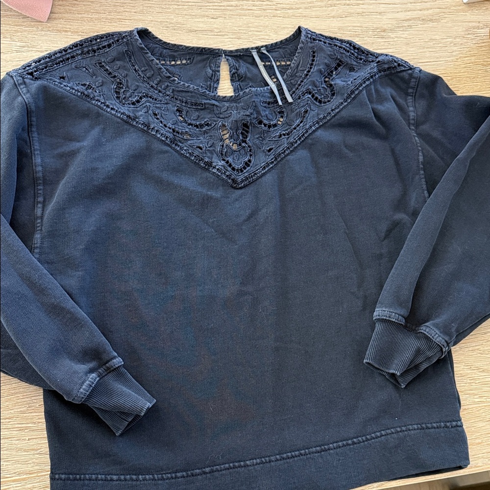 Faded Black Lace Detail Sweatshirt